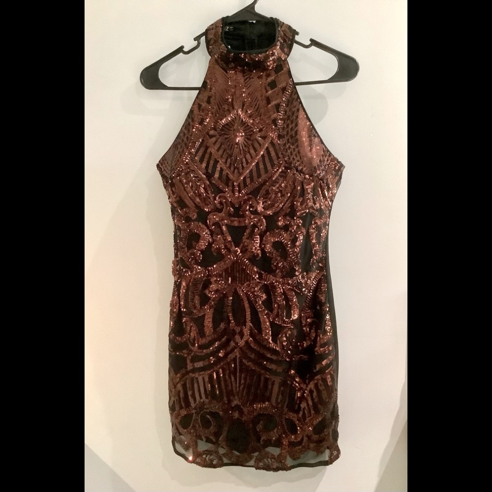 Quiz Black with Bronze Sequins dress, New 6
